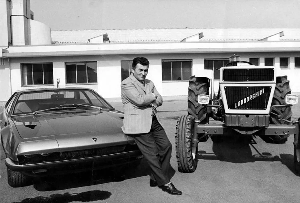 Феручо Ламборгини са Јарамом и трактором његове марке, 1970